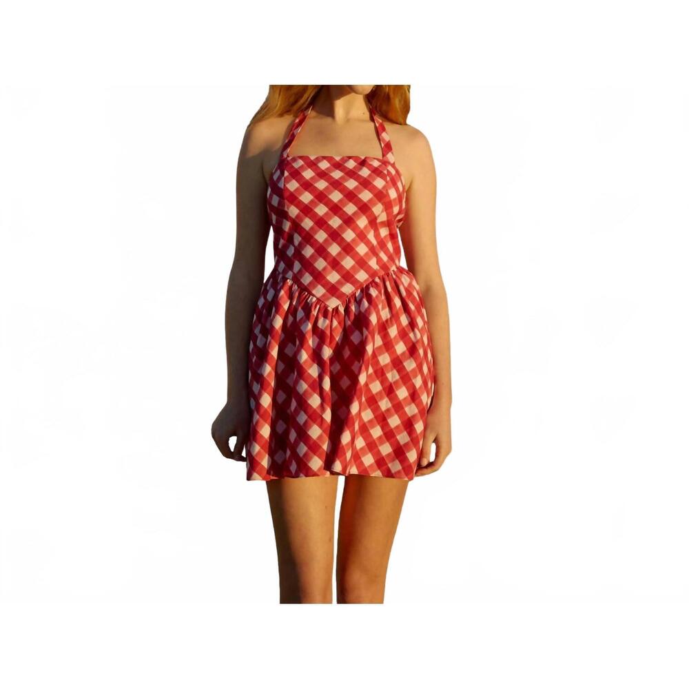 NEW ASTON STUDIO polly mini dress in redcurrent gingham